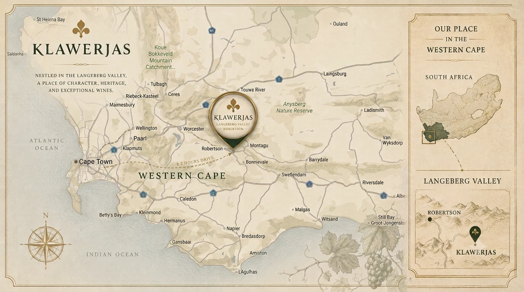 Map of Klawerjas in the Langeberg Valley, Robertson, Western Cape